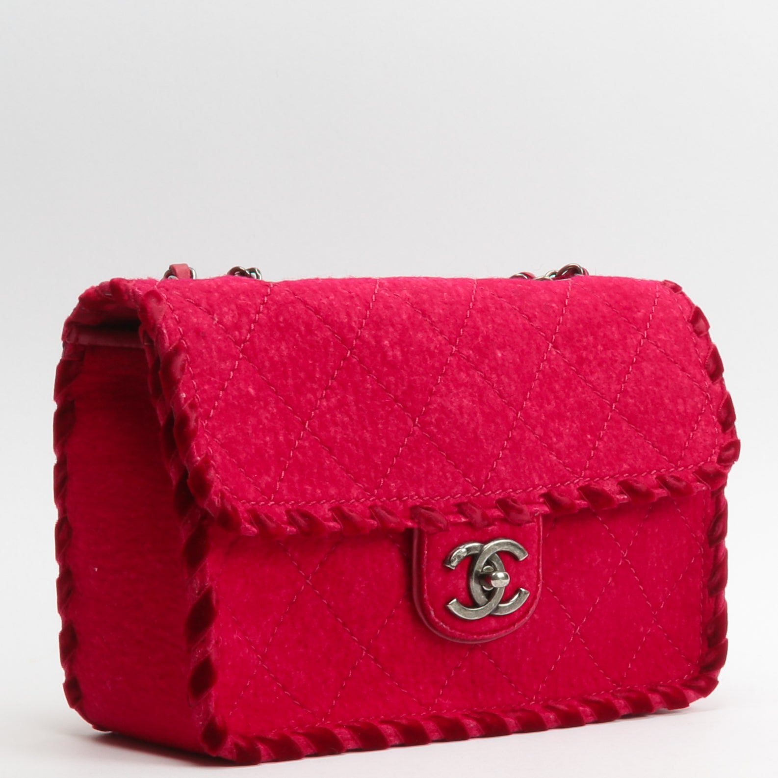 CHANEL Fancy Felt Flap Bag Dark Pink