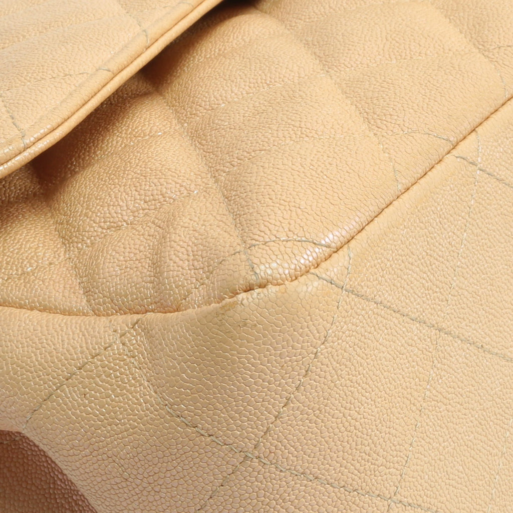 CHANEL Jumbo Quilted Double Flap Caviar Beige Iridescent