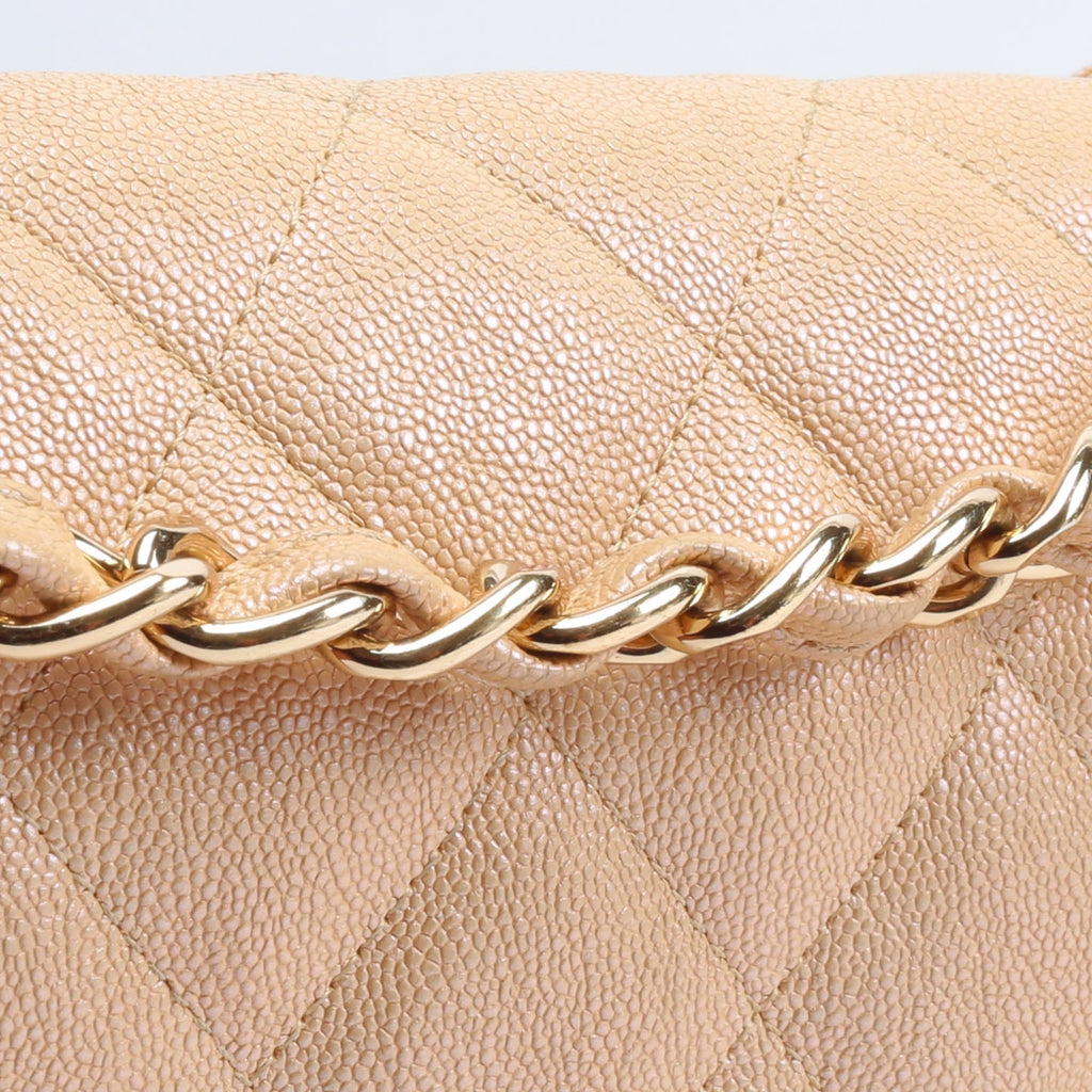 CHANEL Jumbo Quilted Double Flap Caviar Beige Iridescent