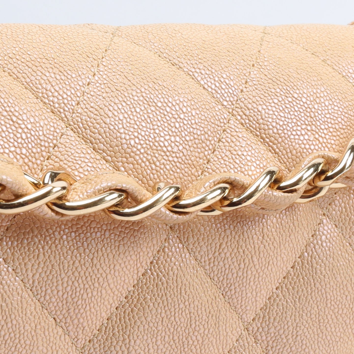 CHANEL Jumbo Quilted Double Flap Caviar Beige Iridescent