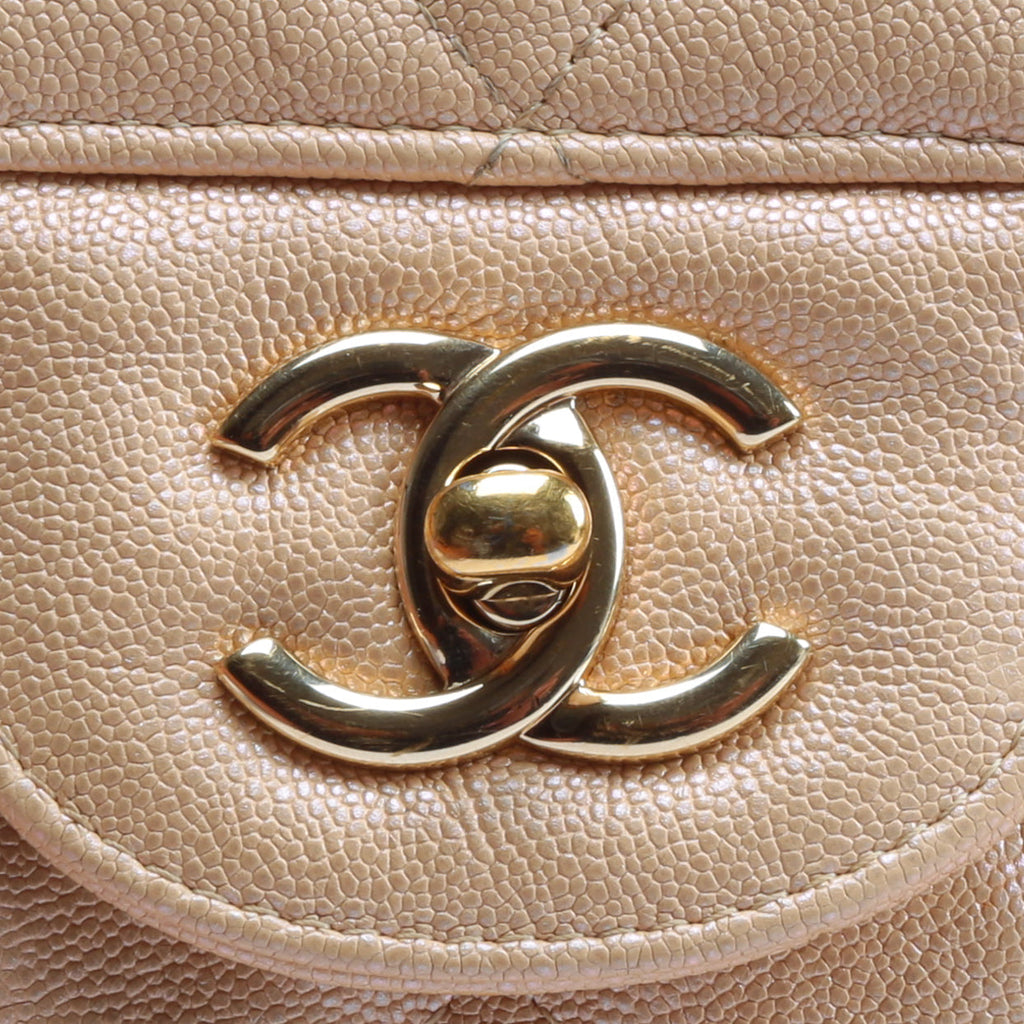 CHANEL Jumbo Quilted Double Flap Caviar Beige Iridescent