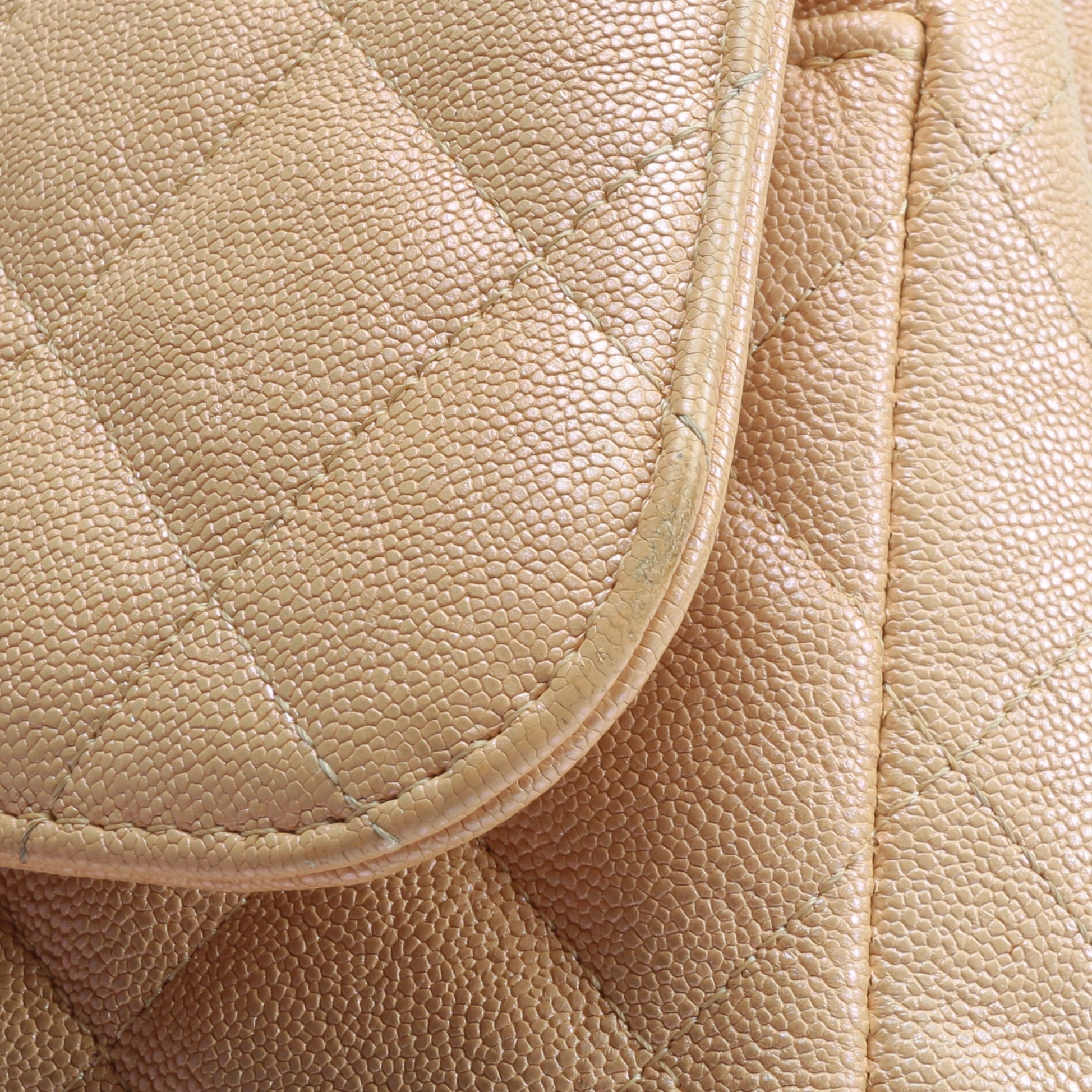 CHANEL Jumbo Quilted Double Flap Caviar Beige Iridescent