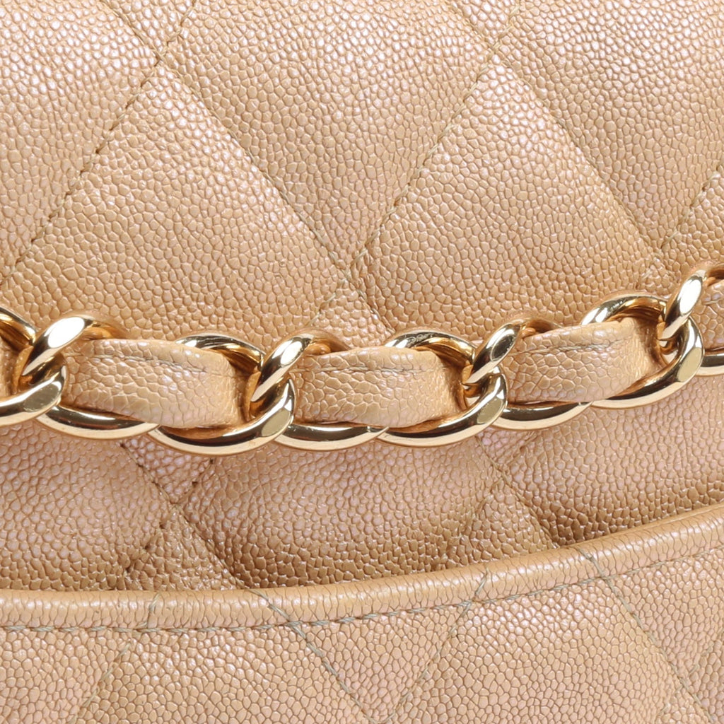 CHANEL Jumbo Quilted Double Flap Caviar Beige Iridescent