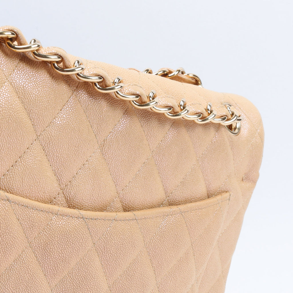 CHANEL Jumbo Quilted Double Flap Caviar Beige Iridescent