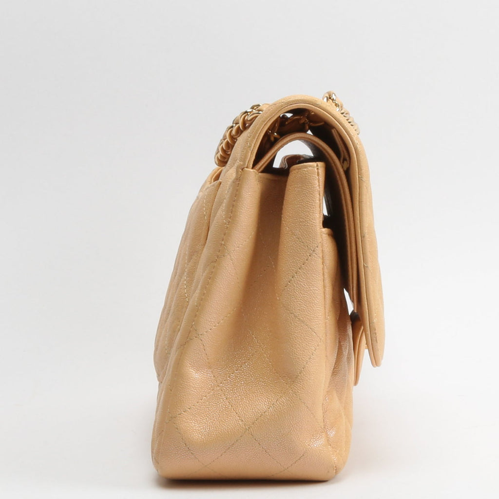 CHANEL Jumbo Quilted Double Flap Caviar Beige Iridescent