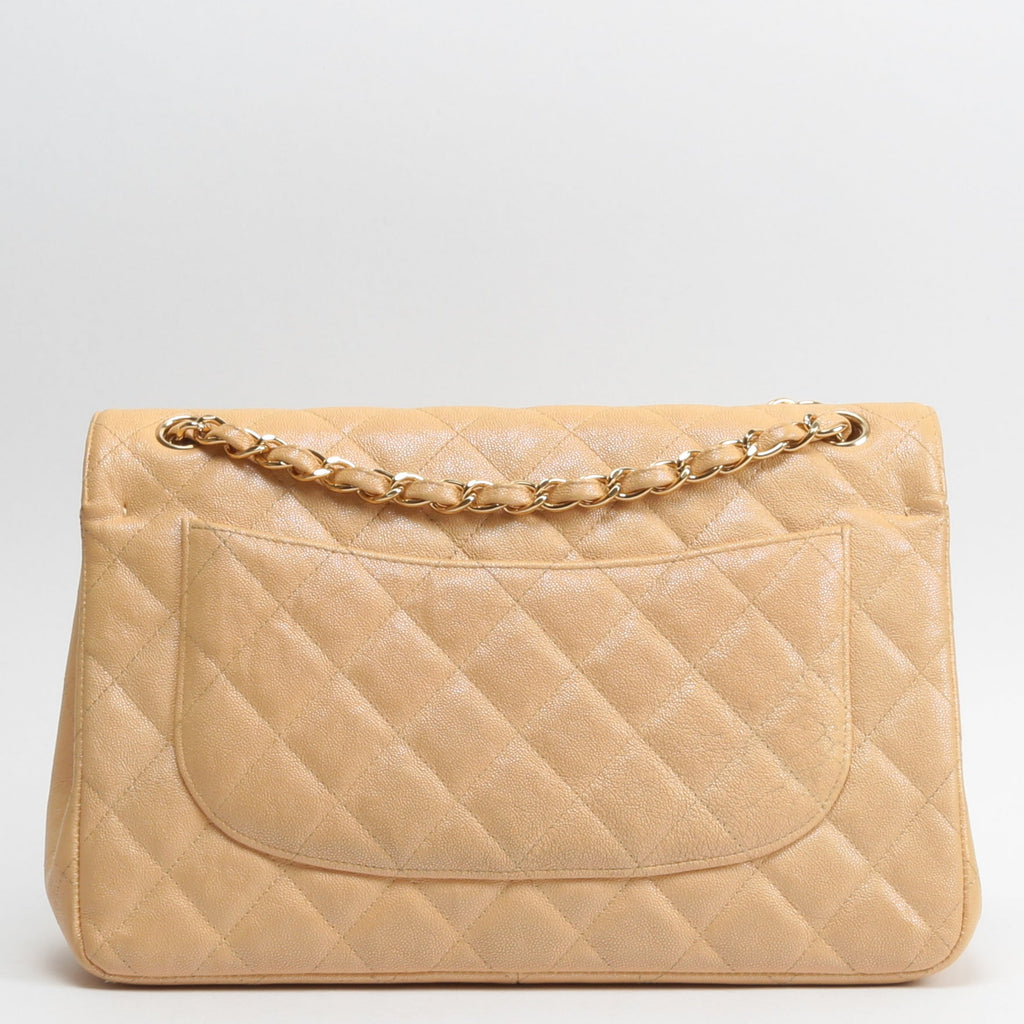 CHANEL Jumbo Quilted Double Flap Caviar Beige Iridescent