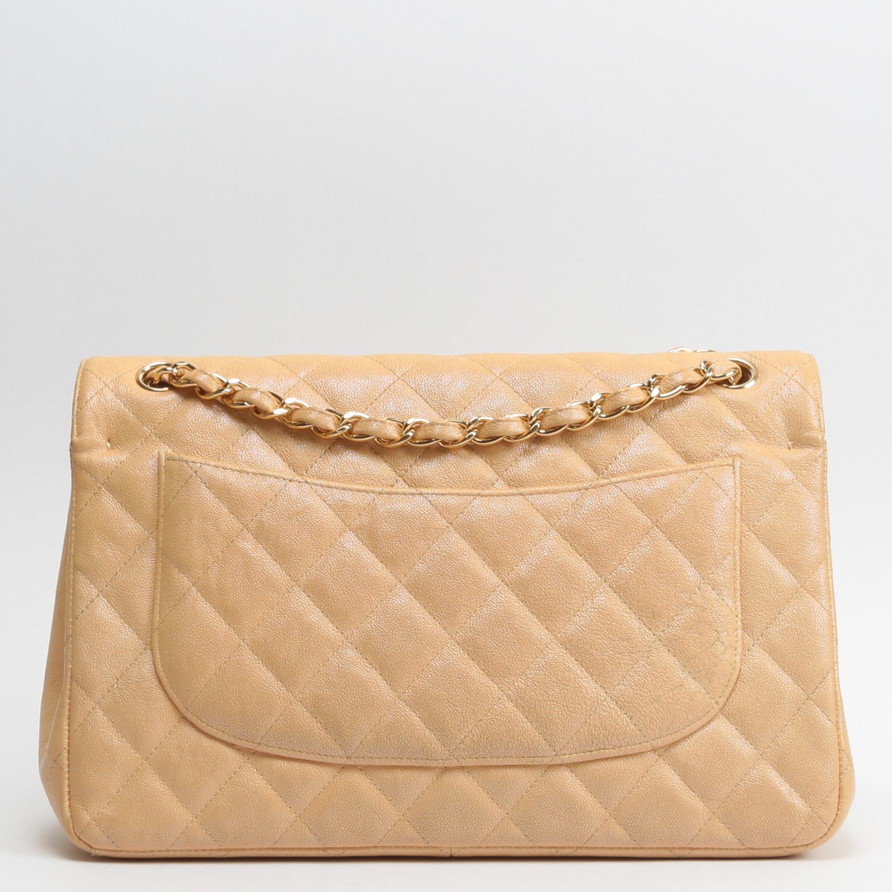 CHANEL Jumbo Quilted Double Flap Caviar Beige Iridescent