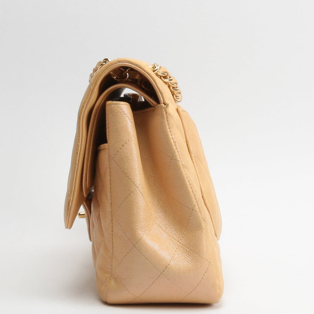 CHANEL Jumbo Quilted Double Flap Caviar Beige Iridescent