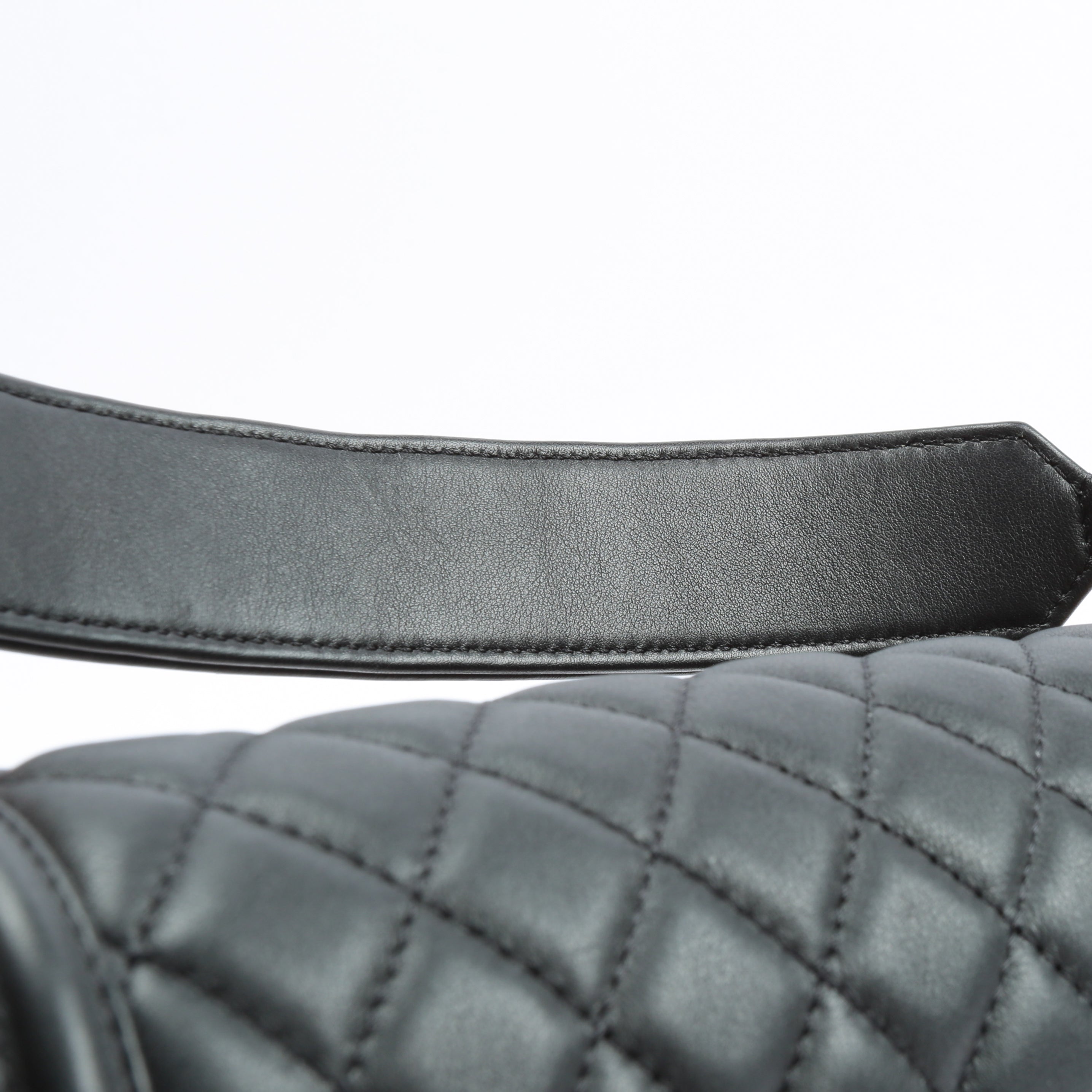 CHANEL Quilted Boy Bag w/Logo Handle Black