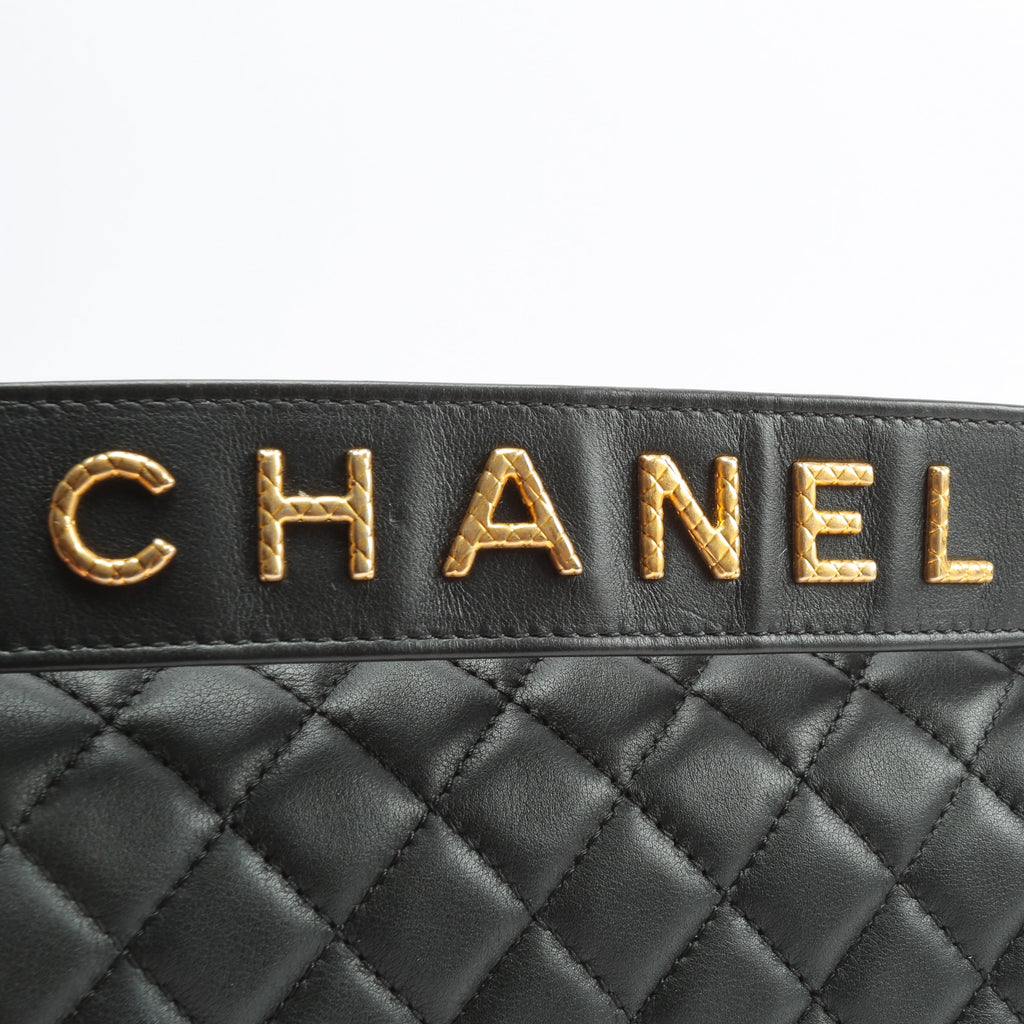CHANEL Quilted Boy Bag w/Logo Handle Black