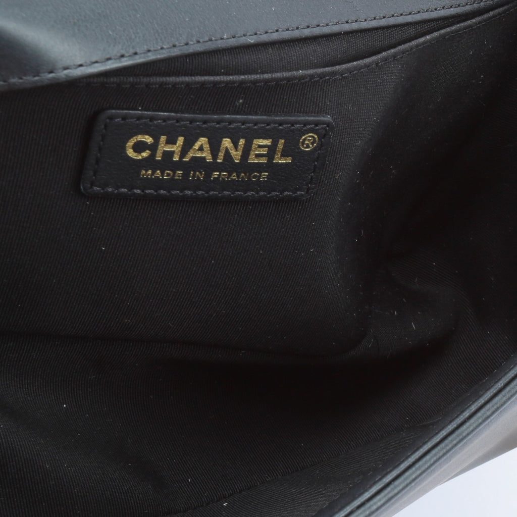 CHANEL Quilted Boy Bag w/Logo Handle Black