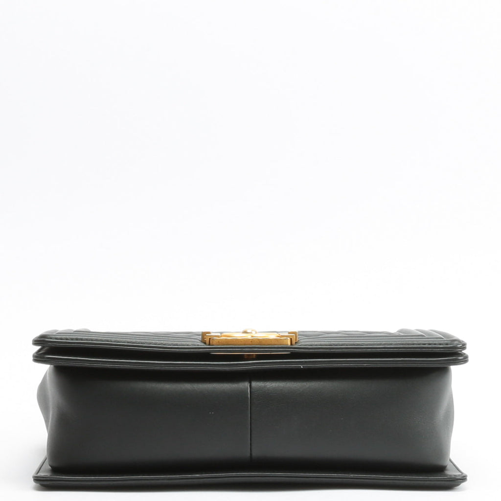 CHANEL Quilted Boy Bag w/Logo Handle Black