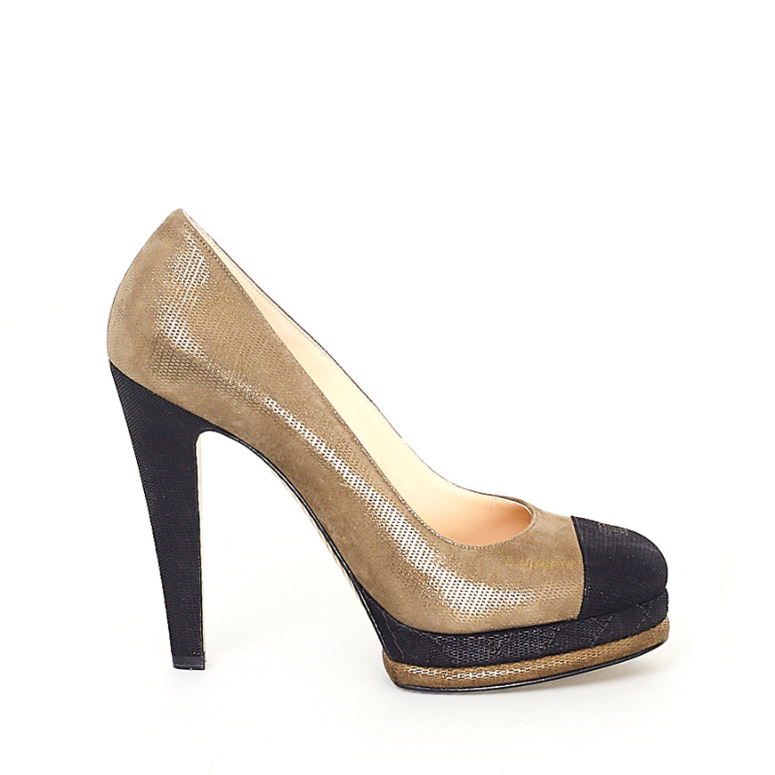 Khaki Cap Toe CC Platform Pumps