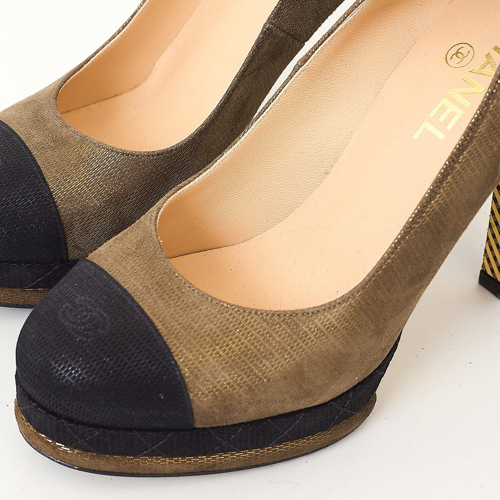 Khaki Cap Toe CC Platform Pumps
