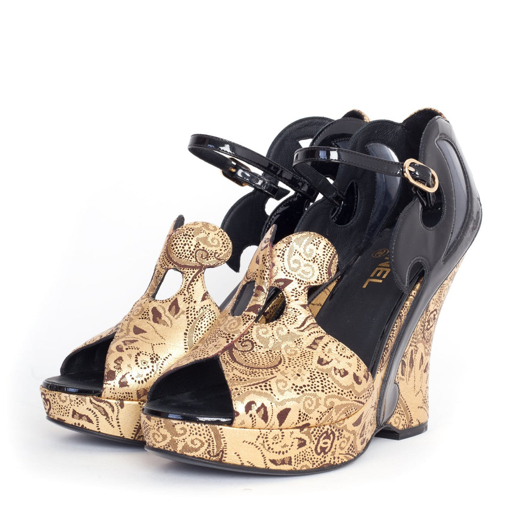Gold Baroque Peep Toe Wedge