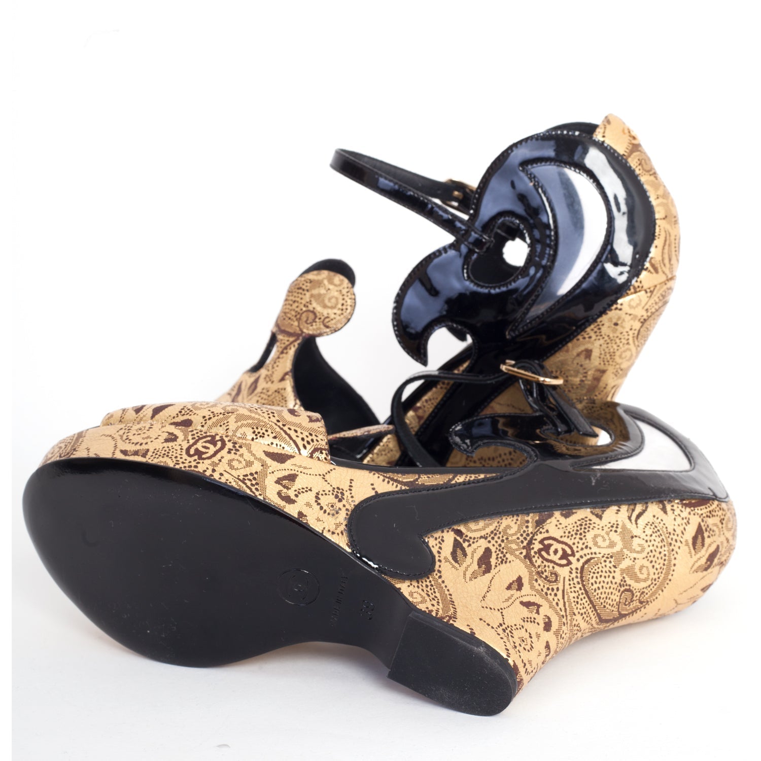 Gold Baroque Peep Toe Wedge