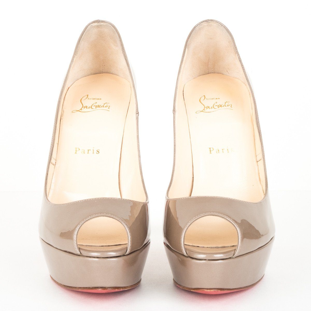 Christian Louboutin Grey Patent Peep Toe Pumps 39