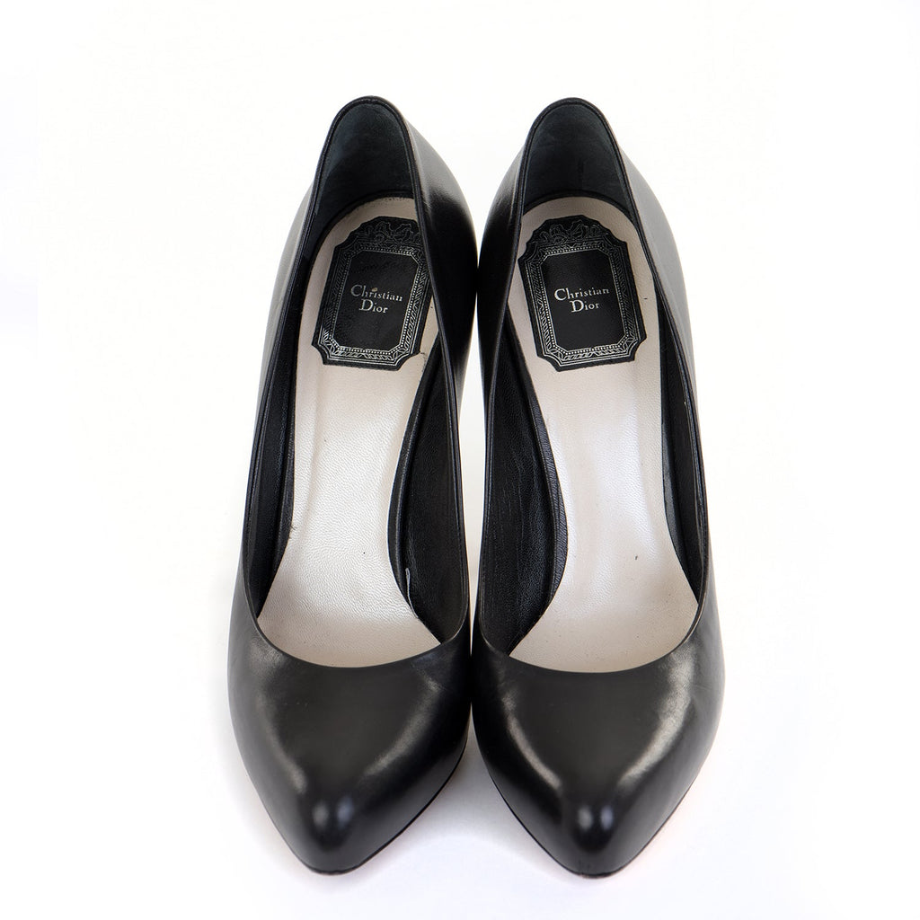 Black Leather Pointed Courts