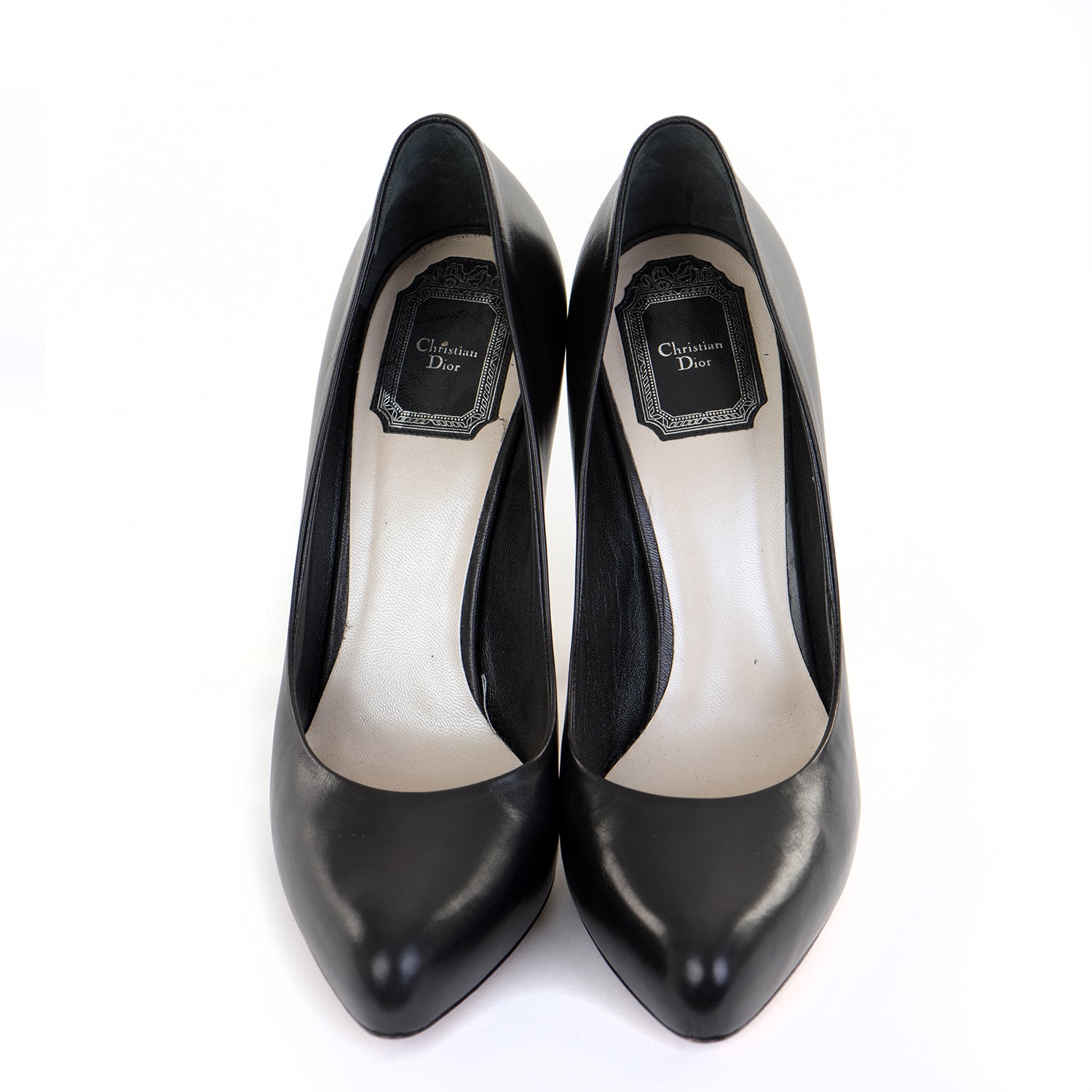 Black Leather Pointed Courts