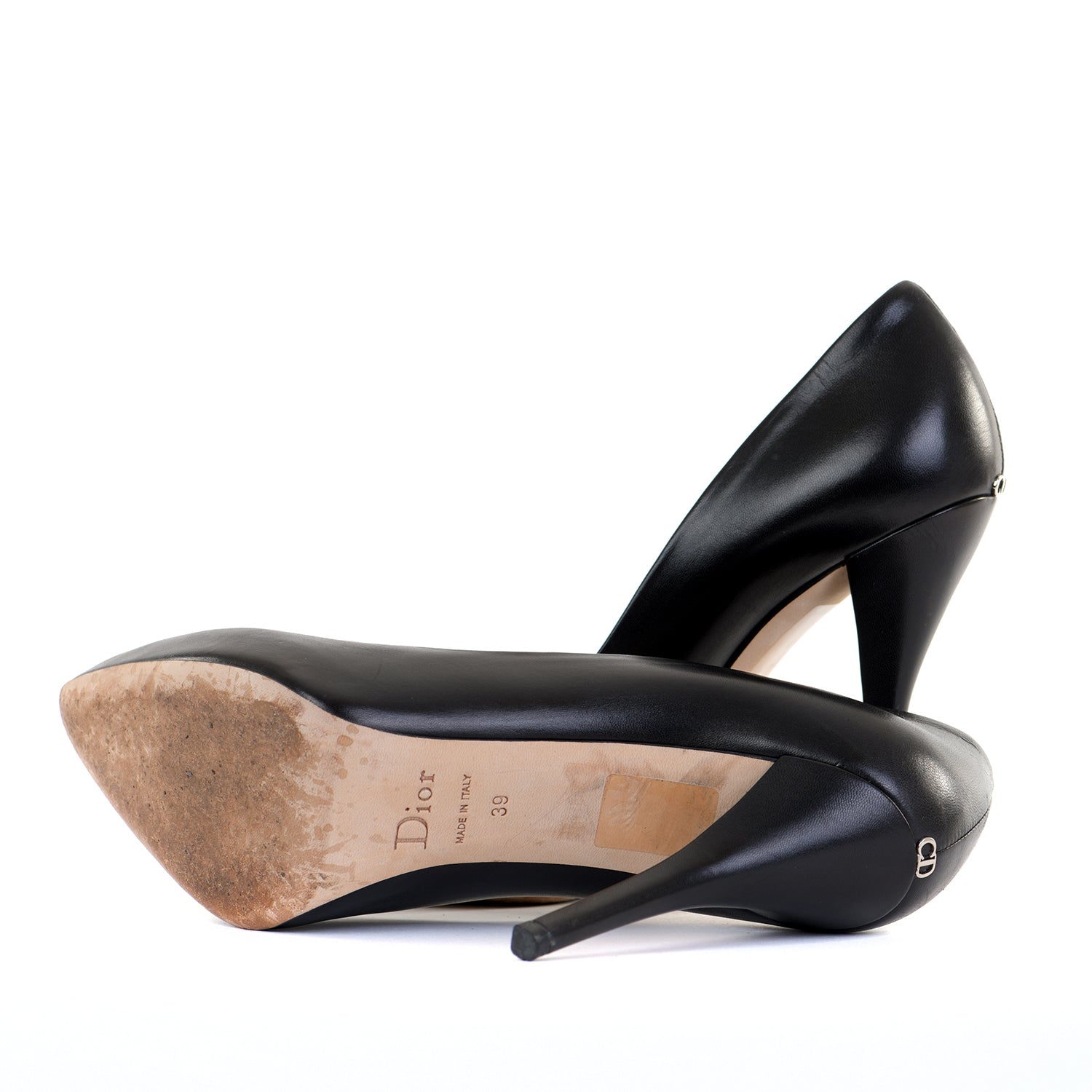 Black Leather Pointed Courts