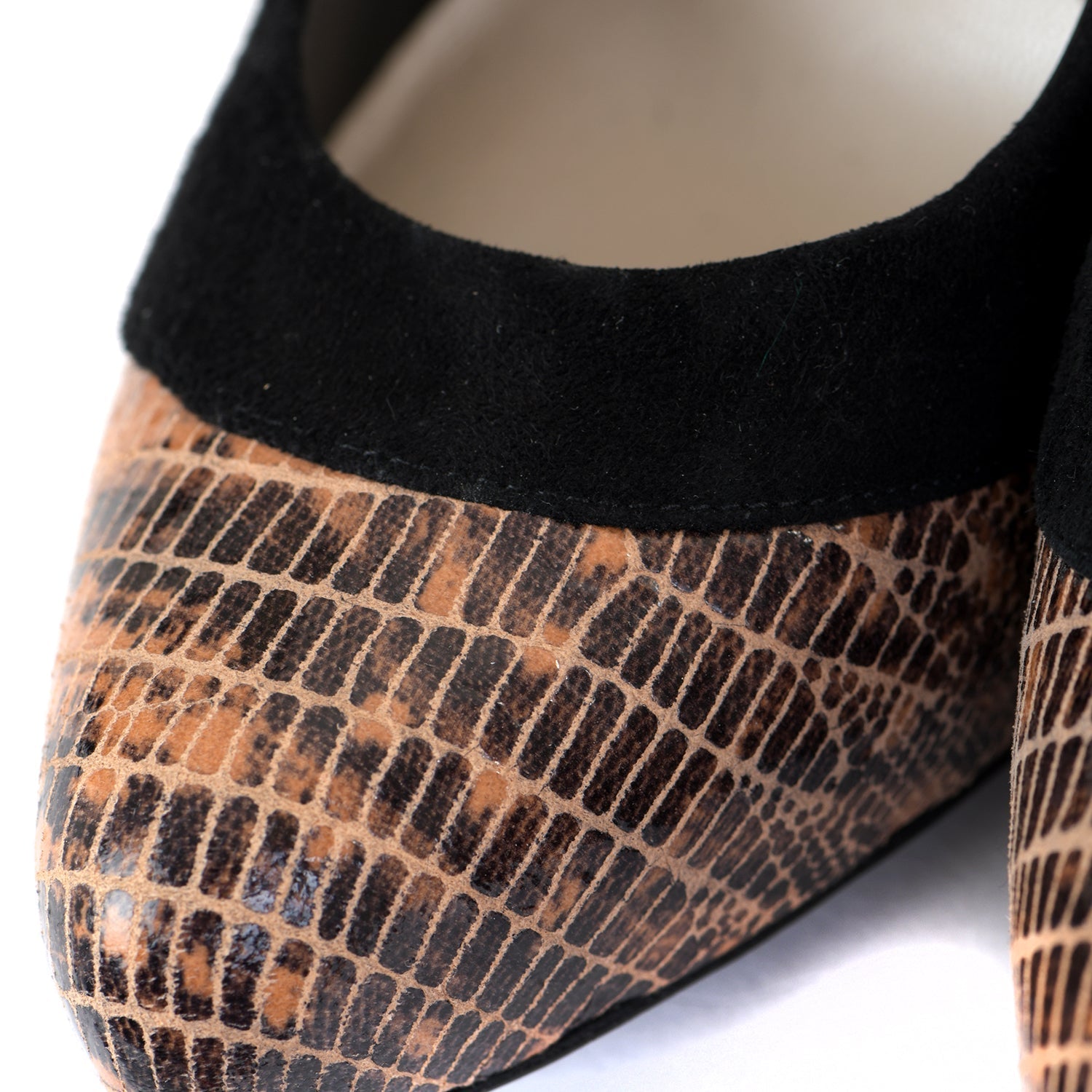 Snakeskin Suede Trim Platform Pumps
