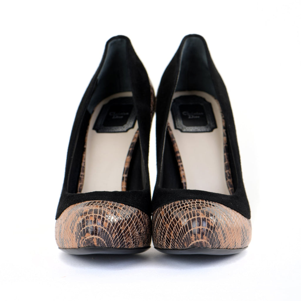 Snakeskin Suede Trim Platform Pumps
