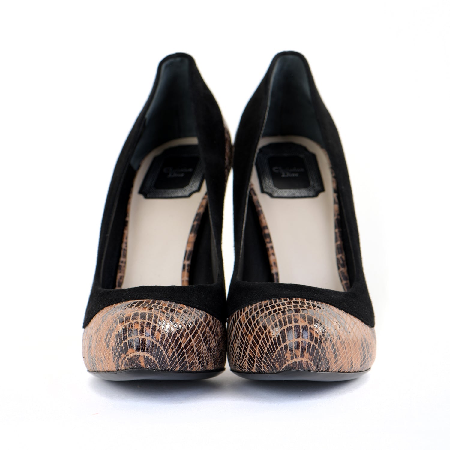 Snakeskin Suede Trim Platform Pumps