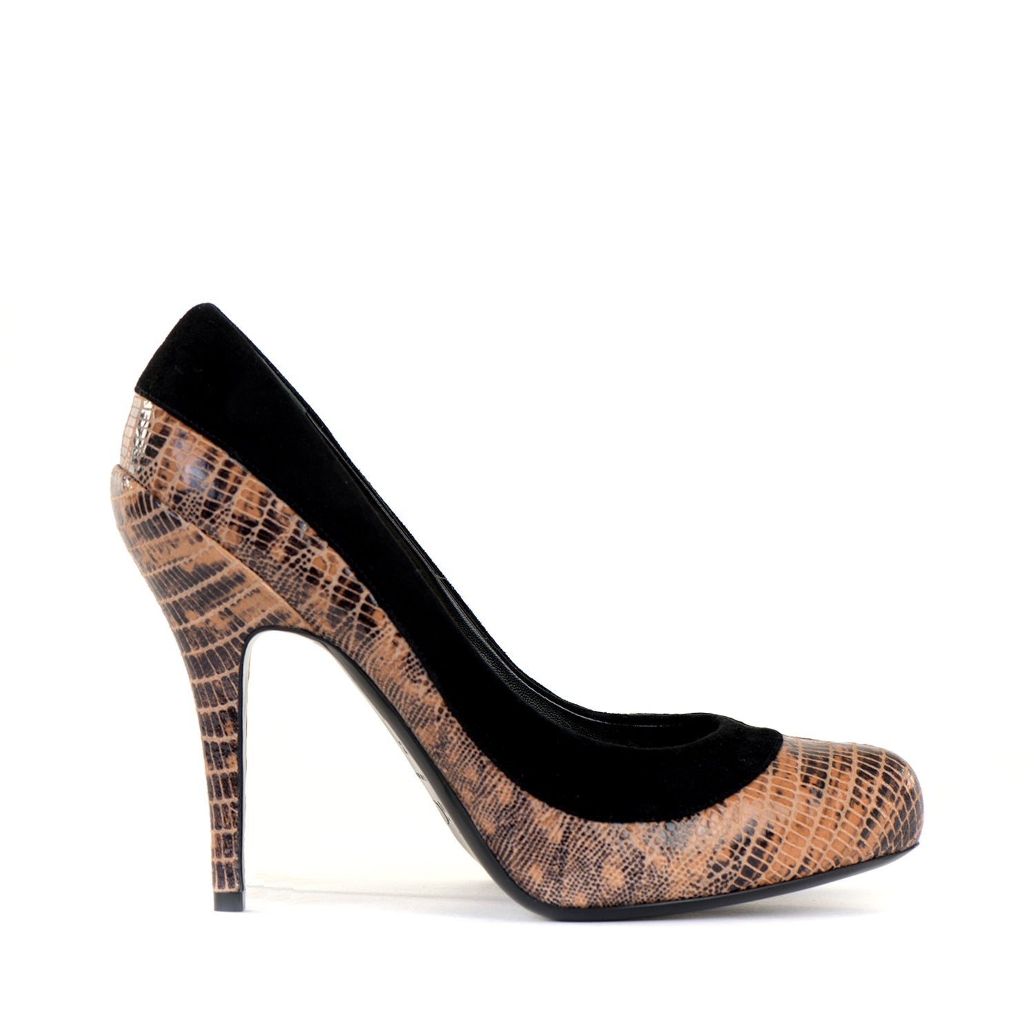 Snakeskin Suede Trim Platform Pumps