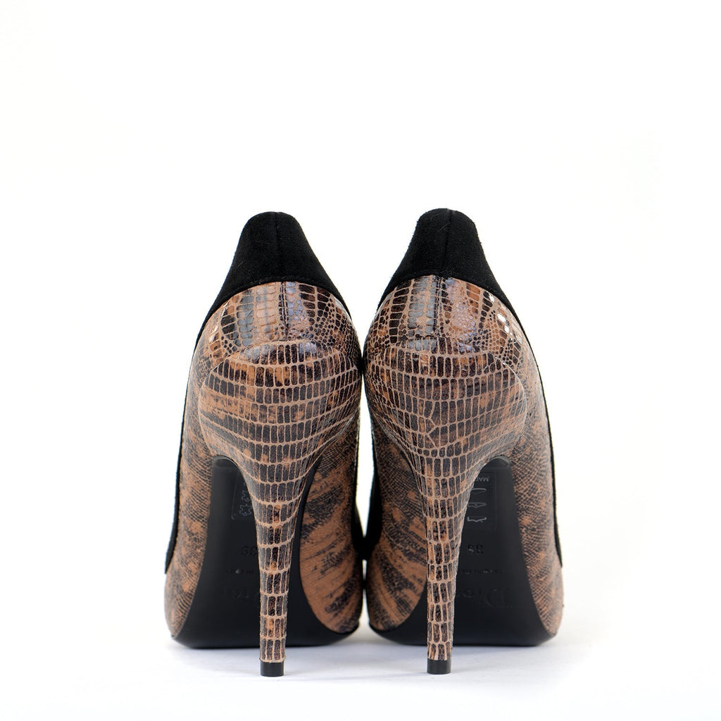 Snakeskin Suede Trim Platform Pumps