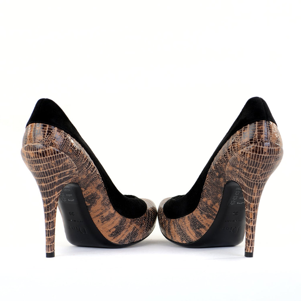 Snakeskin Suede Trim Platform Pumps