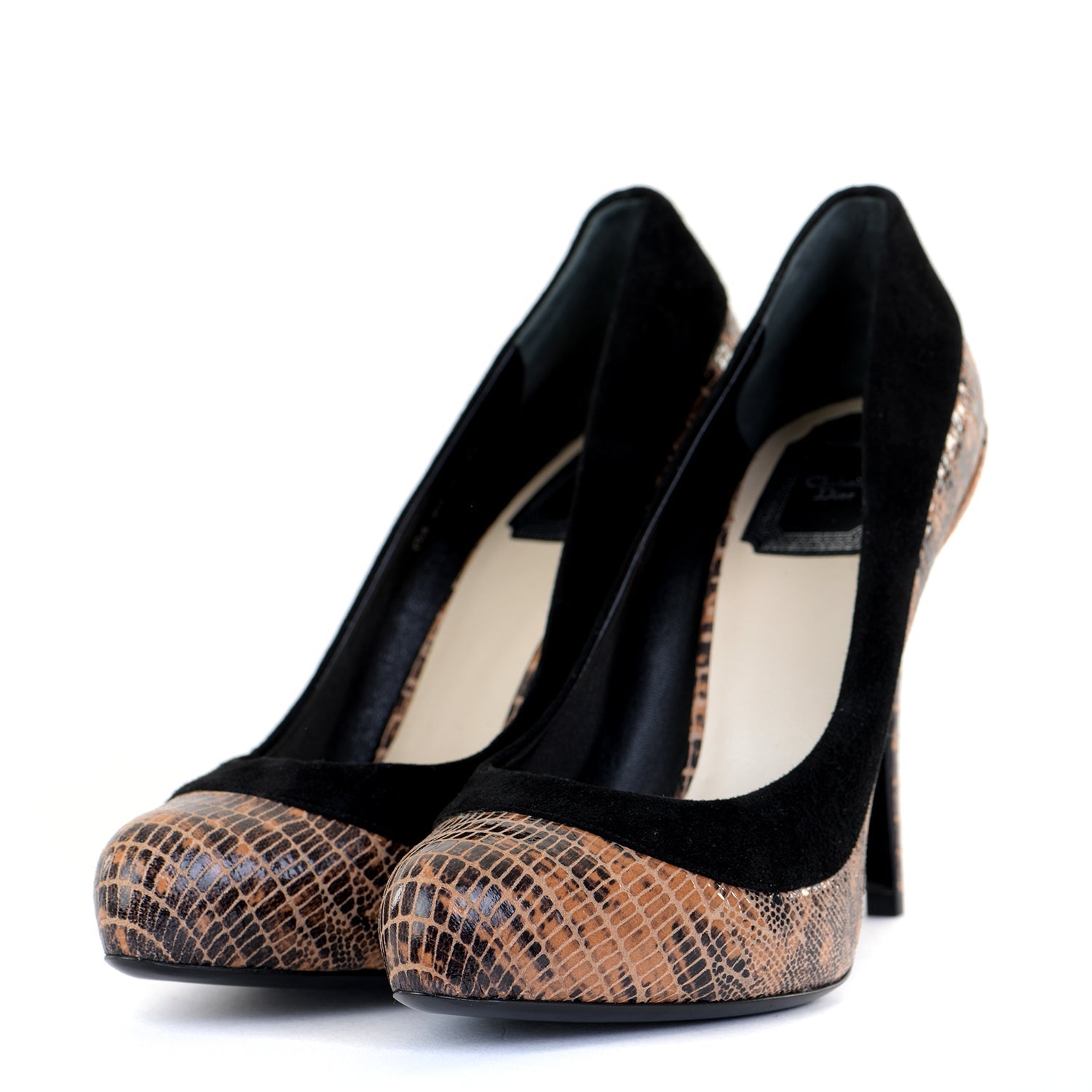 Snakeskin Suede Trim Platform Pumps