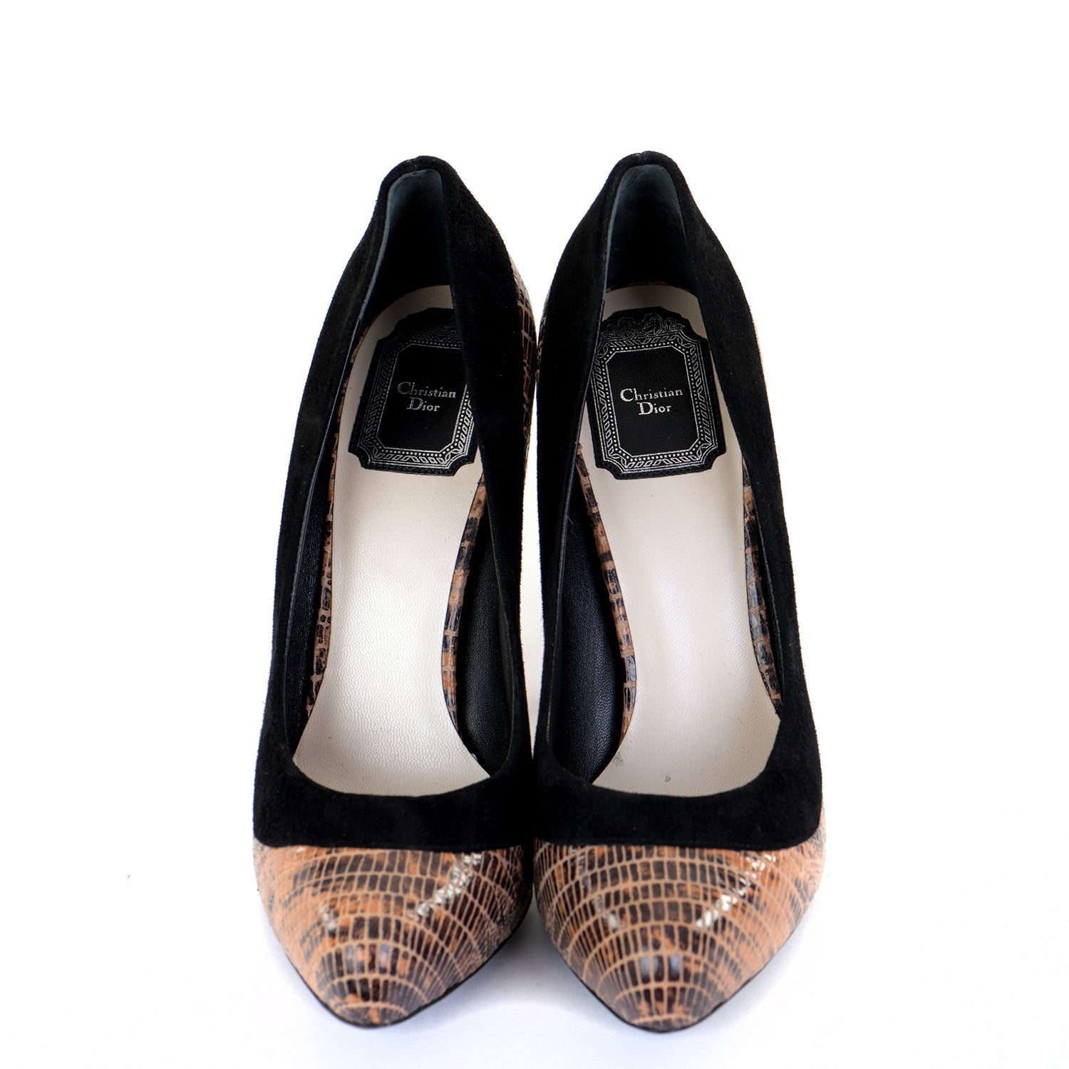 Snakeskin Suede Trim Platform Pumps