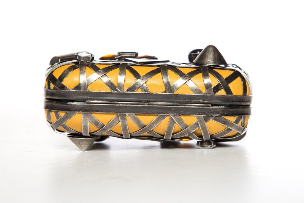 Corto Moltedo Yellow Leather& Crystal Clutch