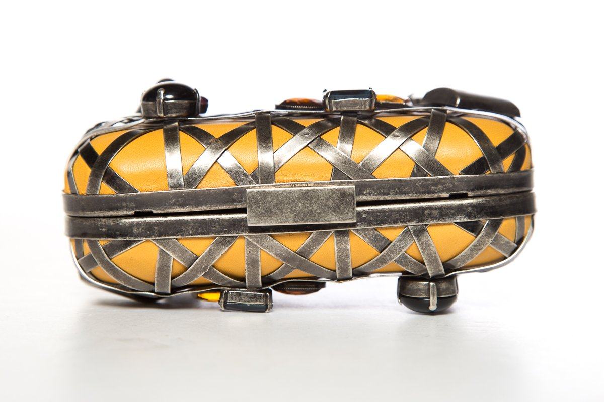 Corto Moltedo Yellow Leather& Crystal Clutch