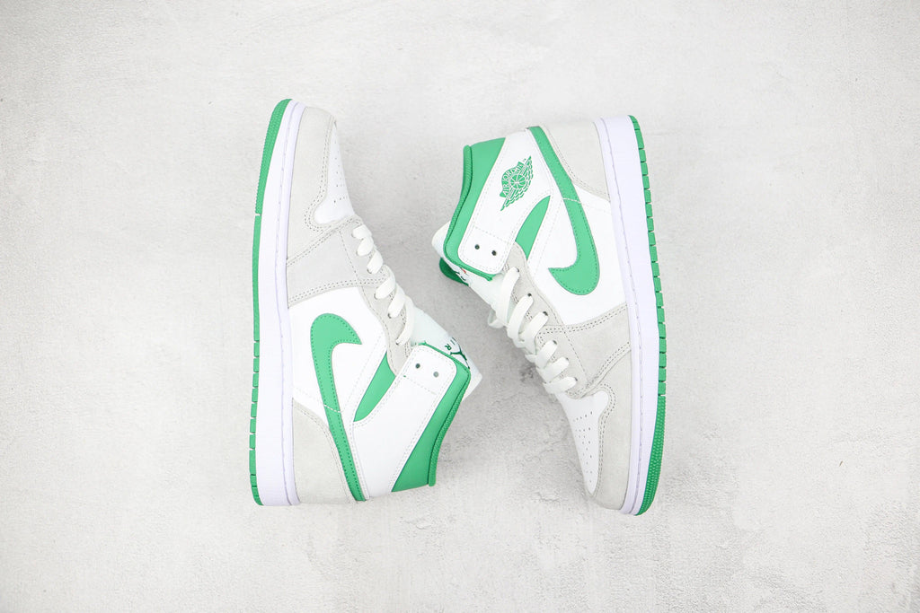 Designer Air Jordan 1 Green Grey Mid High Q ( Customs And Box ), Jordan 1 Sneakers Active