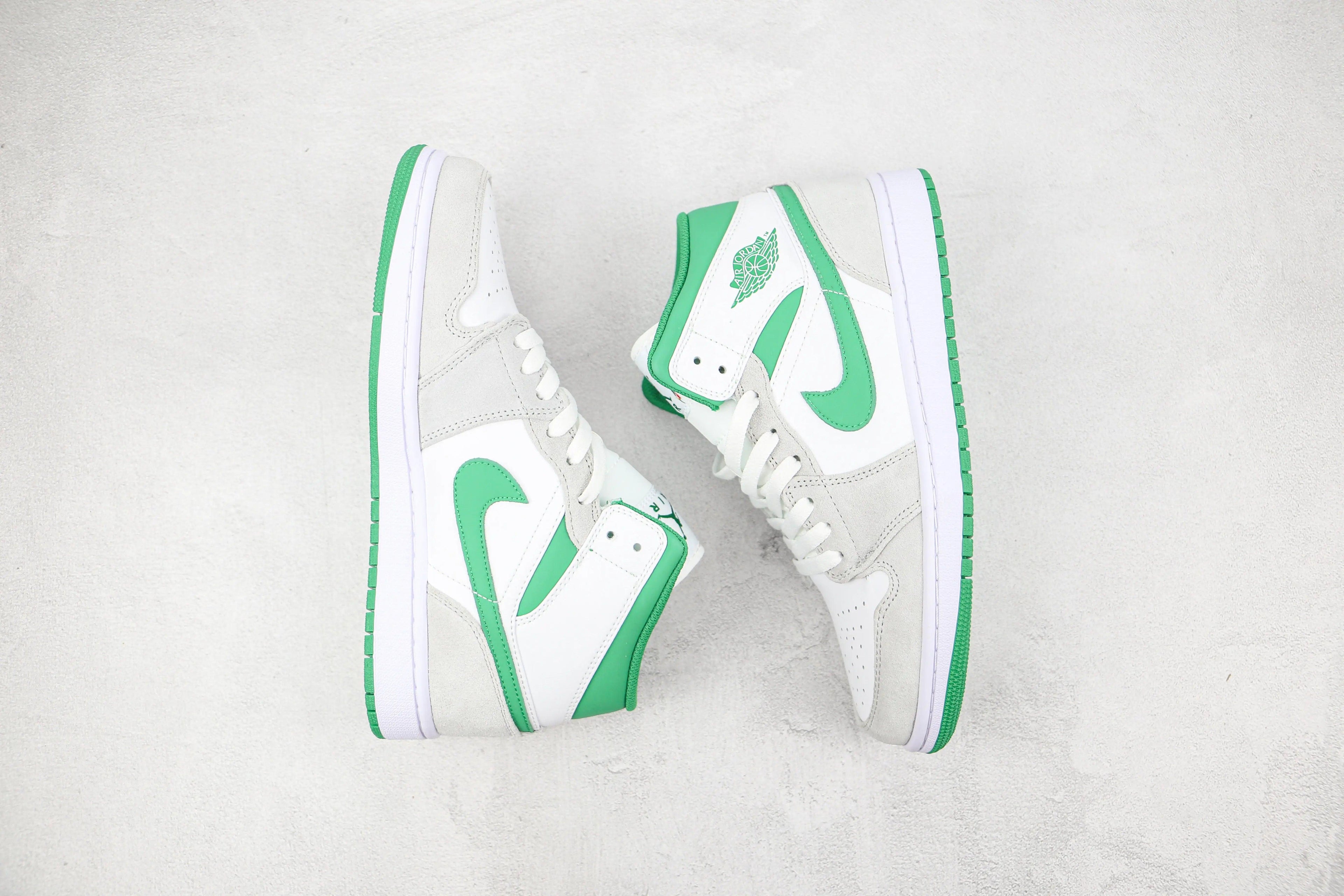 Designer Air Jordan 1 Green Grey Mid High Q ( Customs And Box ), Jordan 1 Sneakers Active
