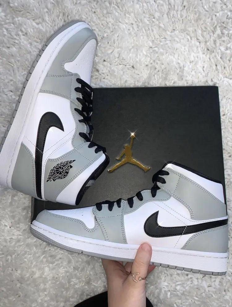 Designer Jordan 1 Mid Ã¢â‚¬Å“Light Smoke GreyÃ¢â‚¬Â High Q ( Customs And Box ), Jordan 1 Sneakers FREE SHIPPING