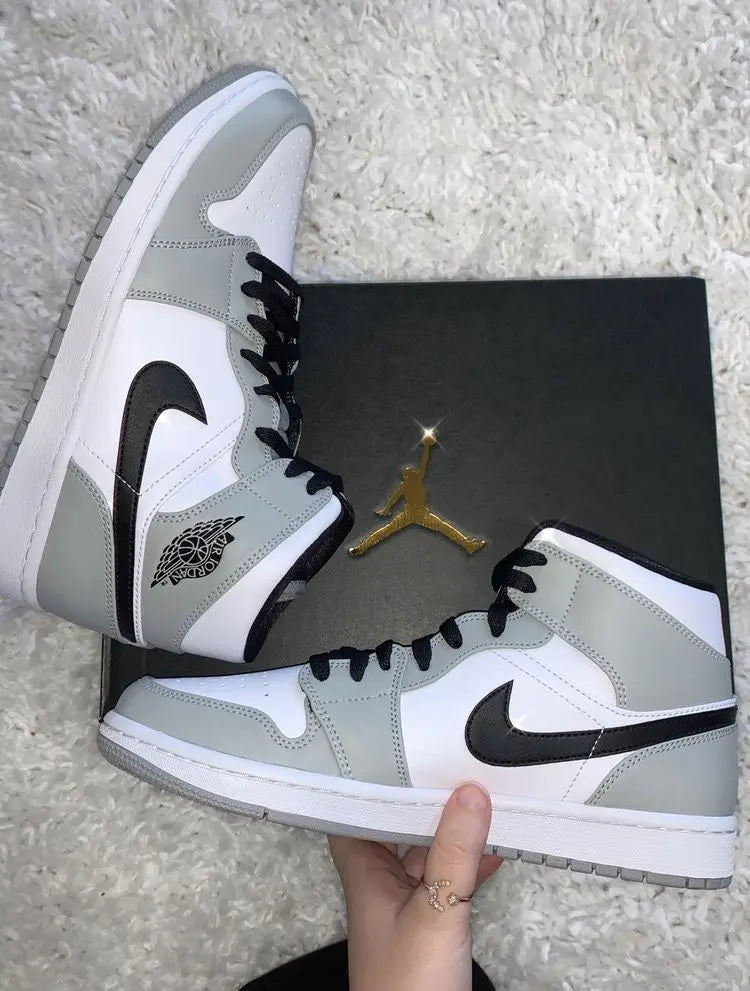 Designer Jordan 1 Mid Ã¢â‚¬Å“Light Smoke GreyÃ¢â‚¬Â High Q ( Customs And Box ), Jordan 1 Sneakers FREE SHIPPING