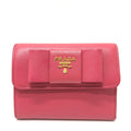 PRADA Trifold wallet 1MH840 saffiano leather pink logo ribbon Women Used