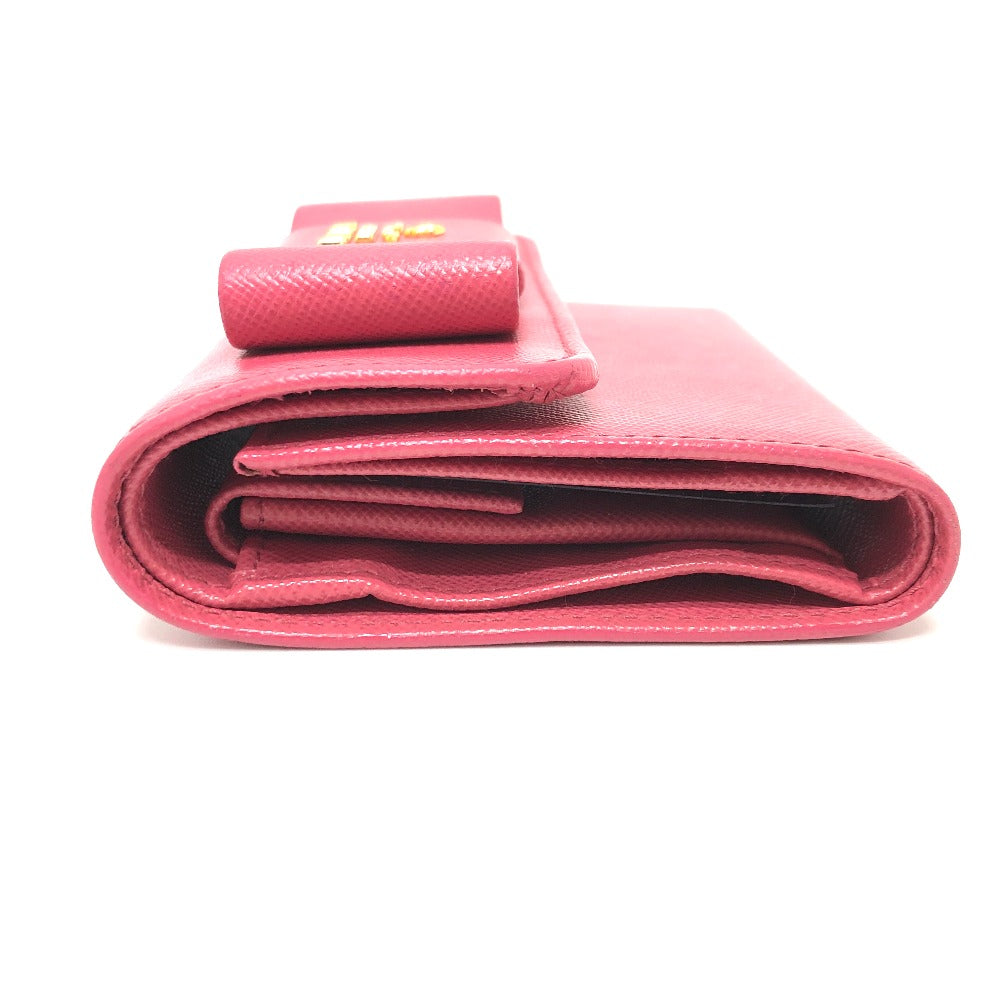 PRADA Trifold wallet 1MH840 saffiano leather pink logo ribbon Women Used