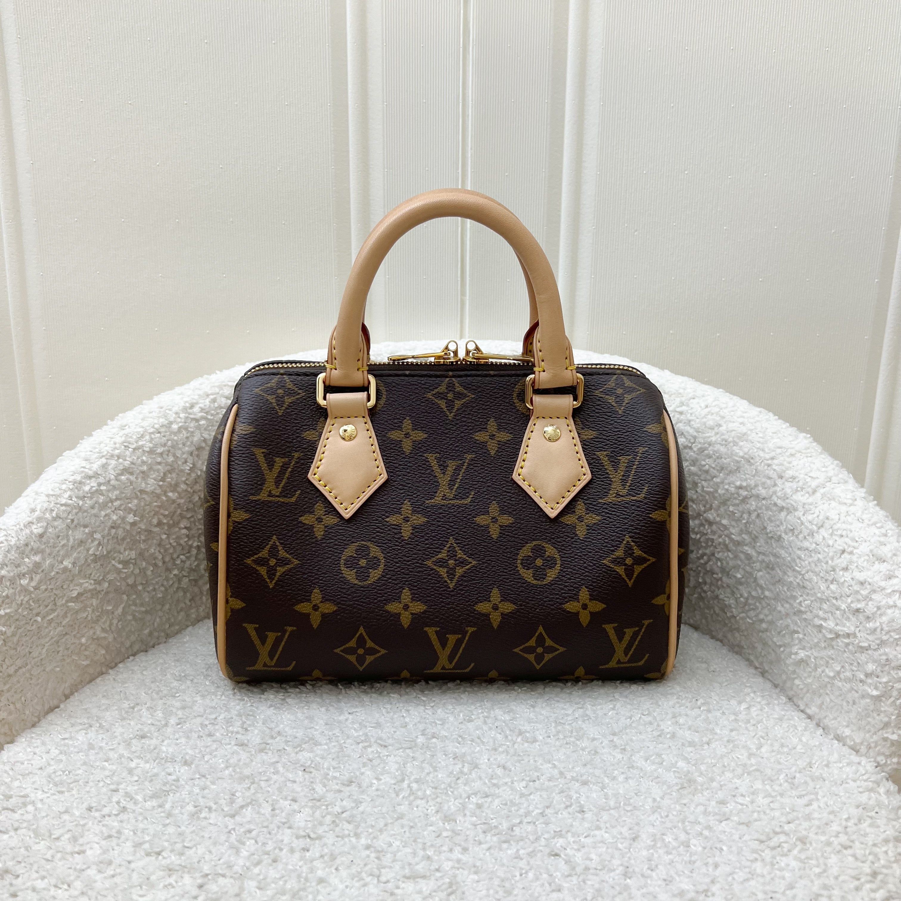 LV Speedy Bandouliere 20 in Monogram Canvas and Pink / Orange Patterned Strap