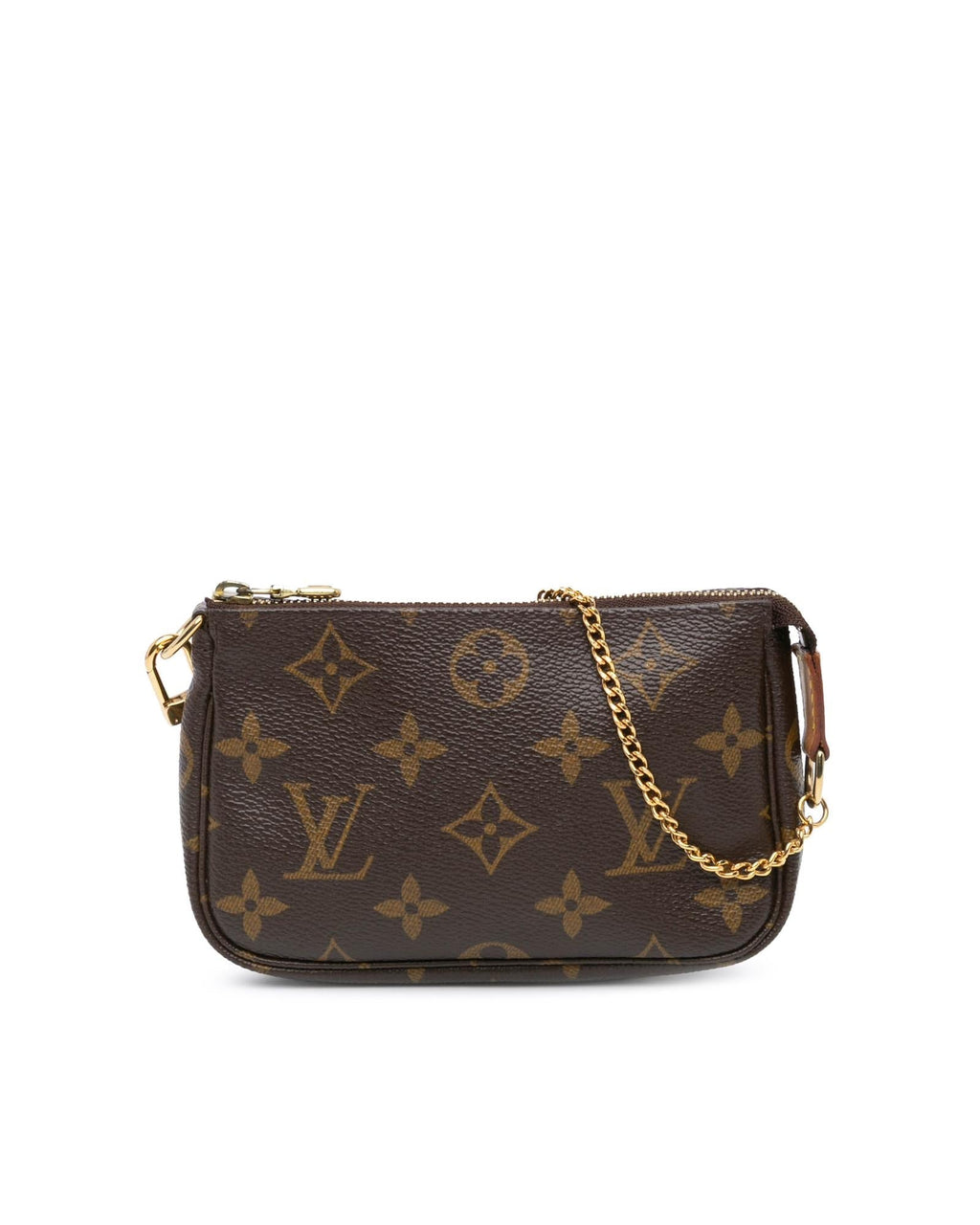 Monogram Canvas Mini Pochette with Chain Handle and Top Zip Closure