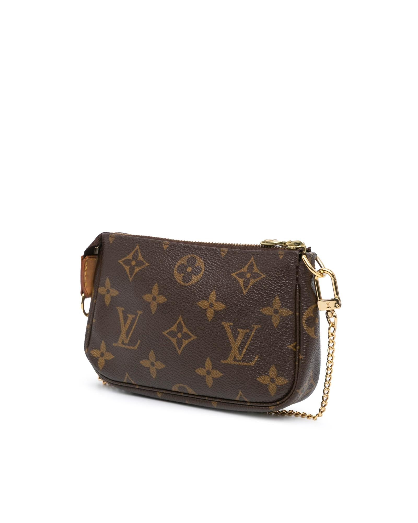 Monogram Canvas Mini Pochette with Chain Handle and Top Zip Closure