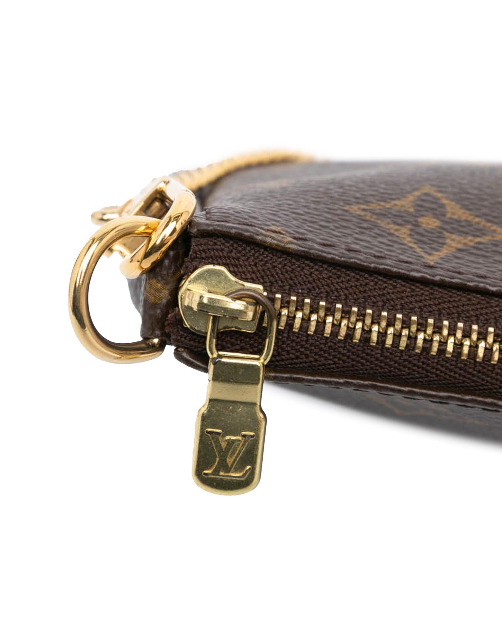 Monogram Canvas Mini Pochette with Chain Handle and Top Zip Closure