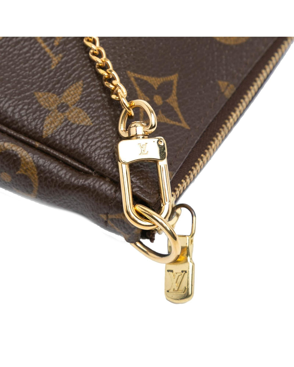 Monogram Canvas Mini Pochette with Chain Handle and Top Zip Closure