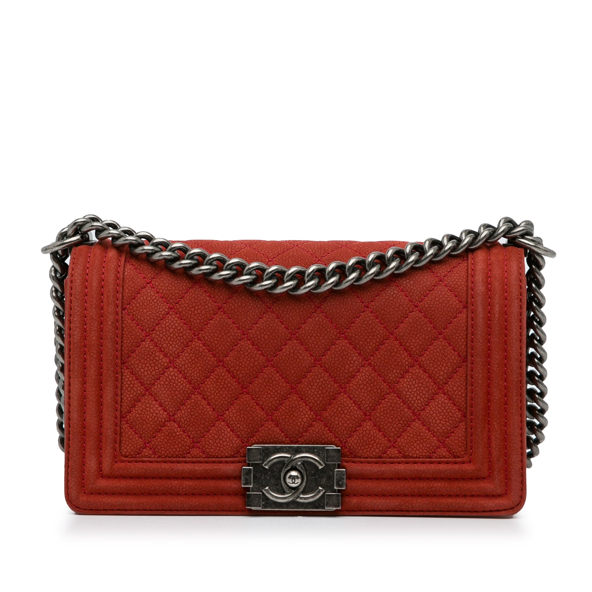 Chanel Boy Flap Large Red Caviar Ruthenium