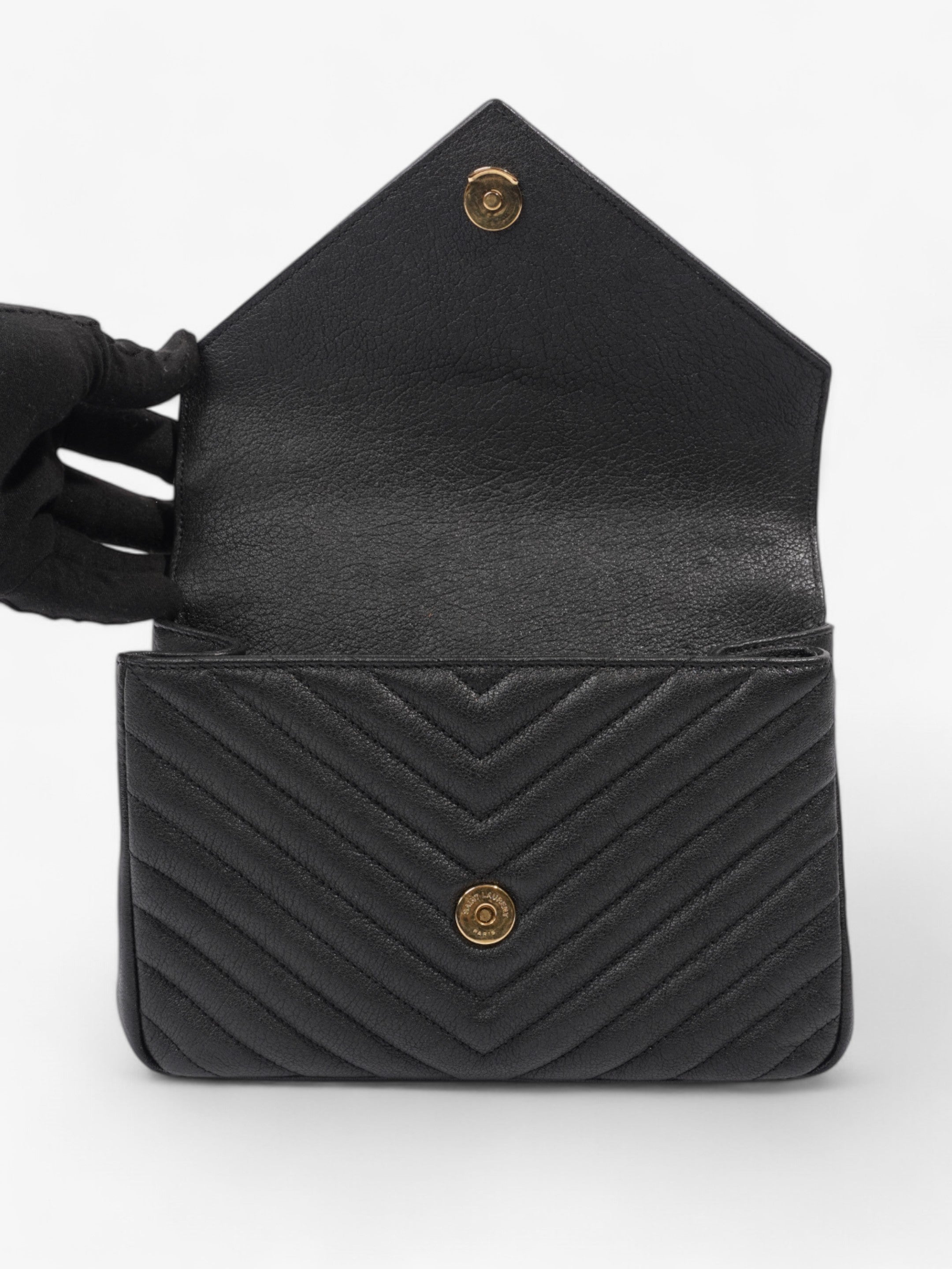 Saint Laurent College Black Lambskin Leather Medium