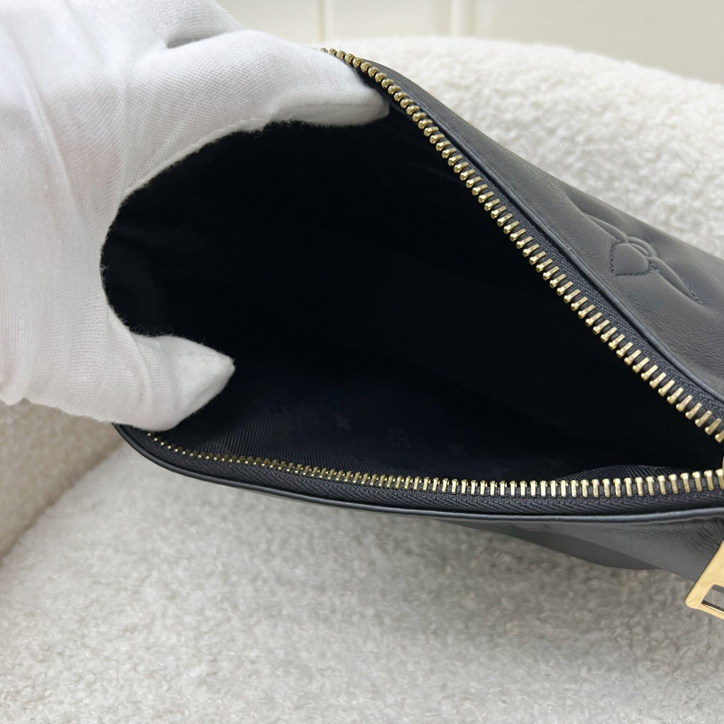LV Over The Moon Bag in Black Bubblegram Calfskin and GHW with Canvas Strap and Chain Strap