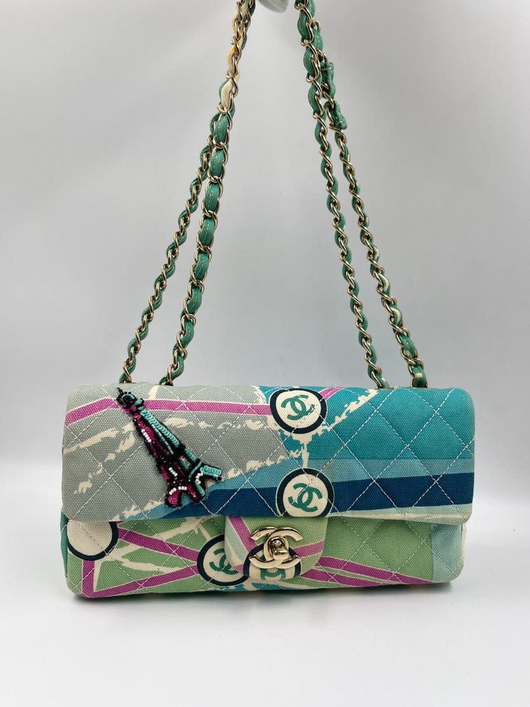 Chanel Eiffel Tower Canvas Flap Bag w 24K Gold Hardware