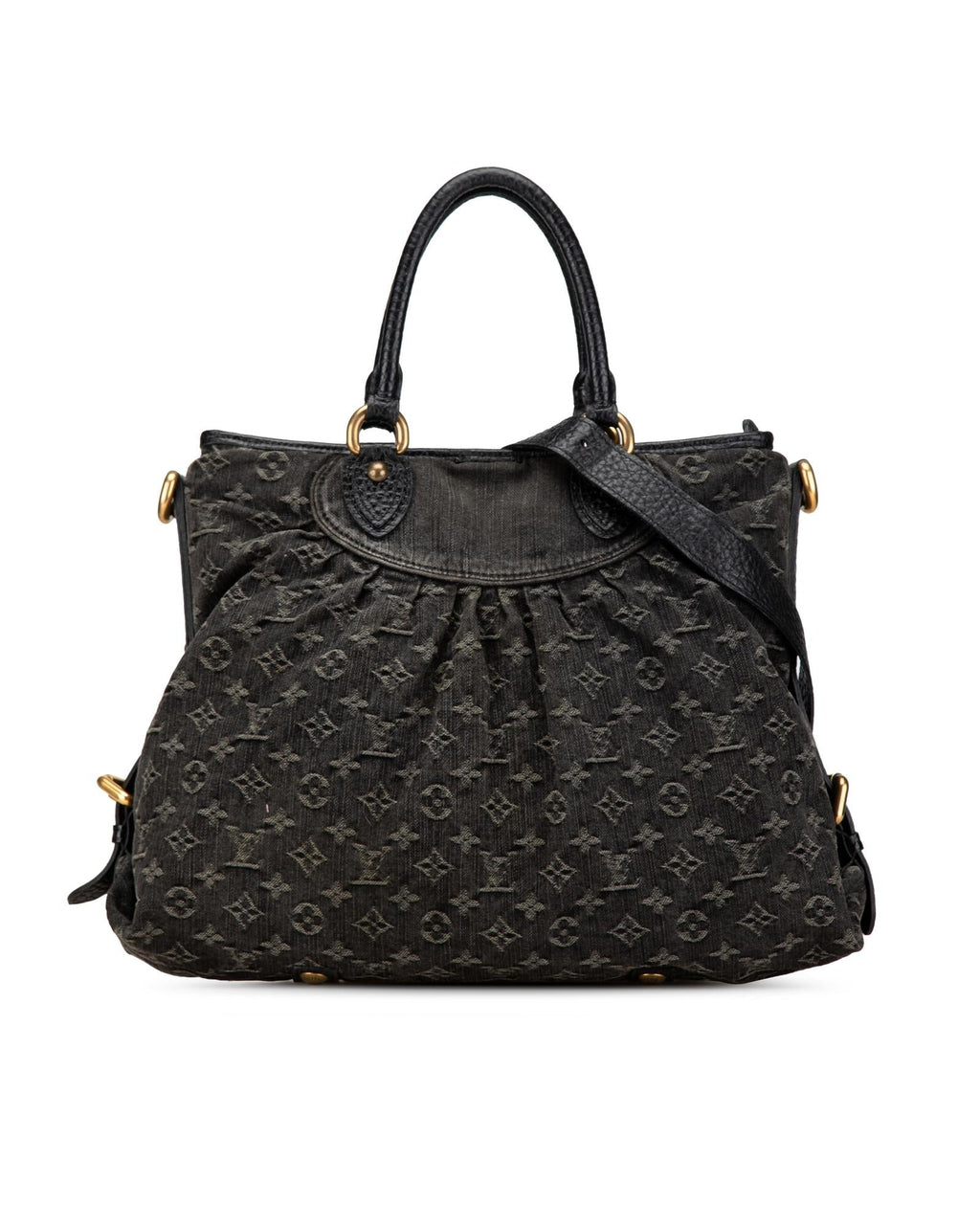 Monogram Denim Neo Cabby GM with Leather Trim and Top Zip Closure